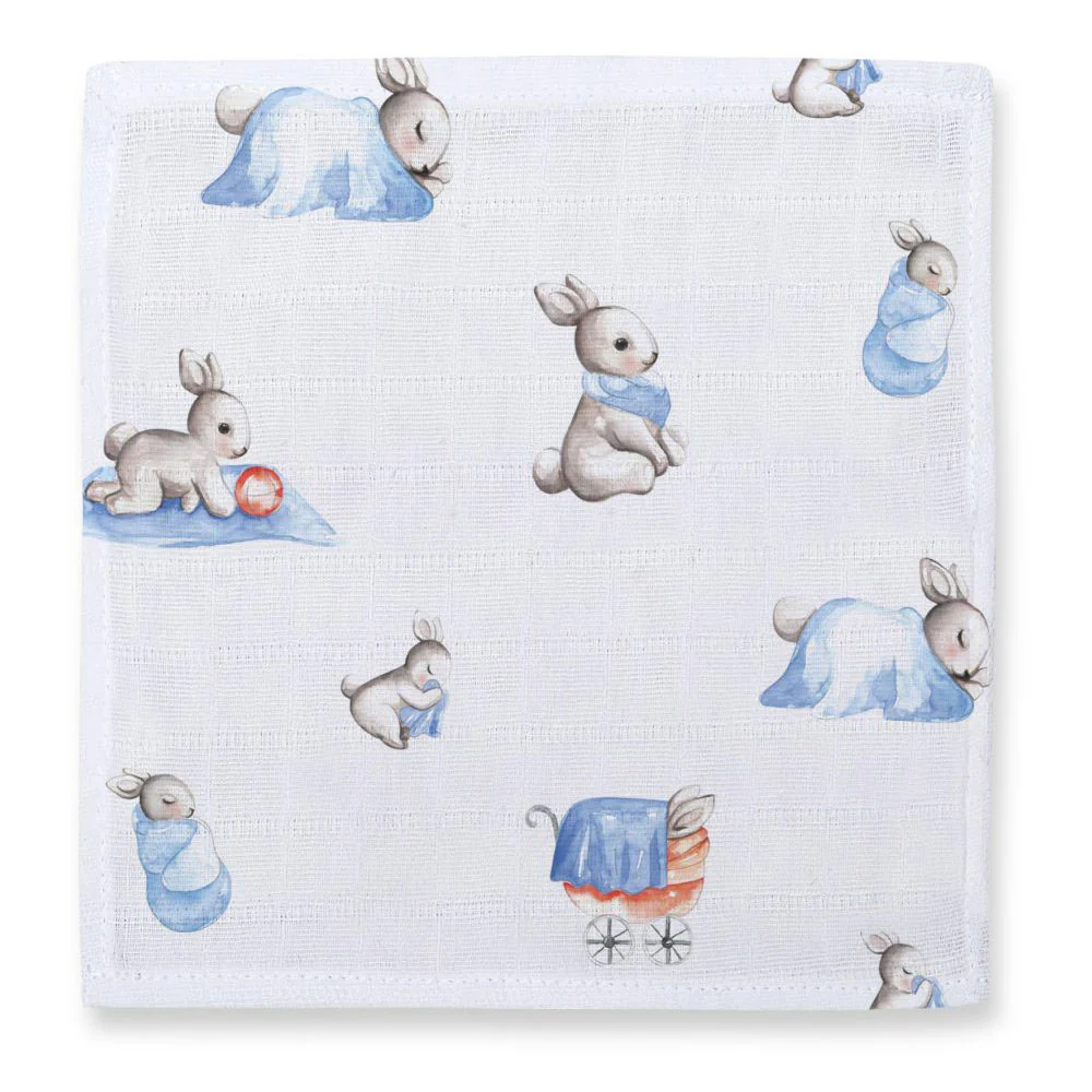 Small Muslin Squares UK | Pack of 5 | 20x20 cm | Baby Burp Cloths | Deux Lapins