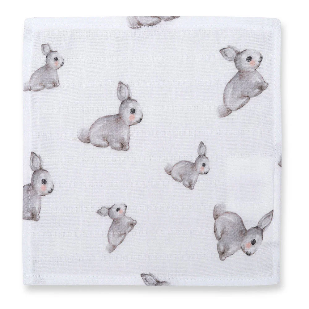 Small Muslin Squares UK | Pack of 5 | 20x20 cm | Baby Burp Cloths | Deux Lapins