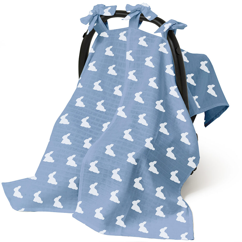 Muslin Car Seat Cover - Mono Lapin Royal Blue