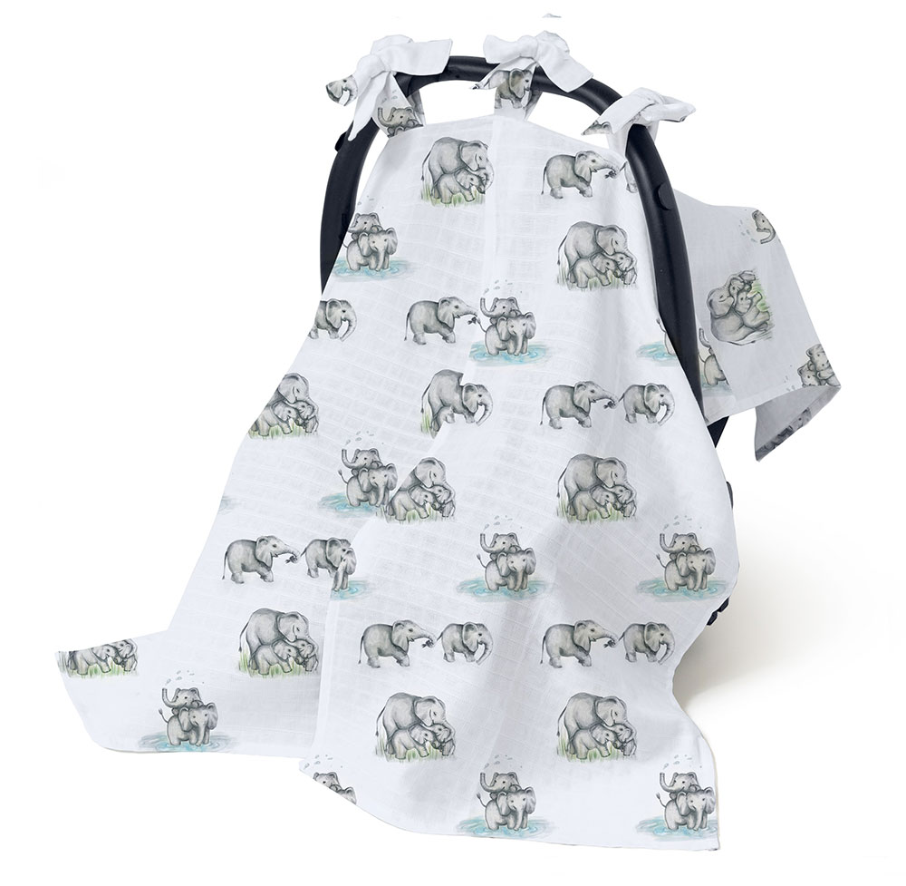 Muslin Car Seat Cover - Les Elephants