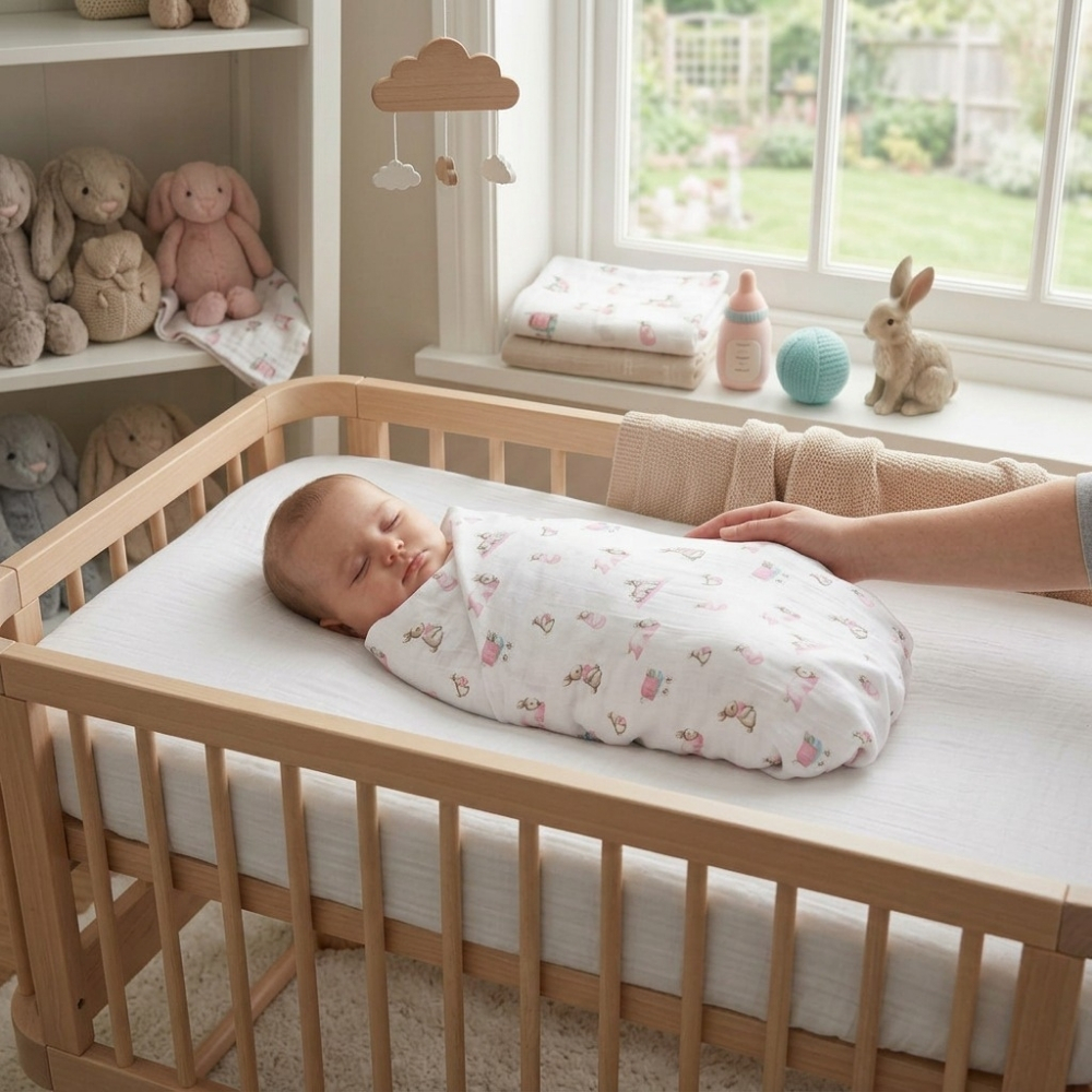 Muslin Swaddle Blanket 70X70cm - Bébé Lapin Rose