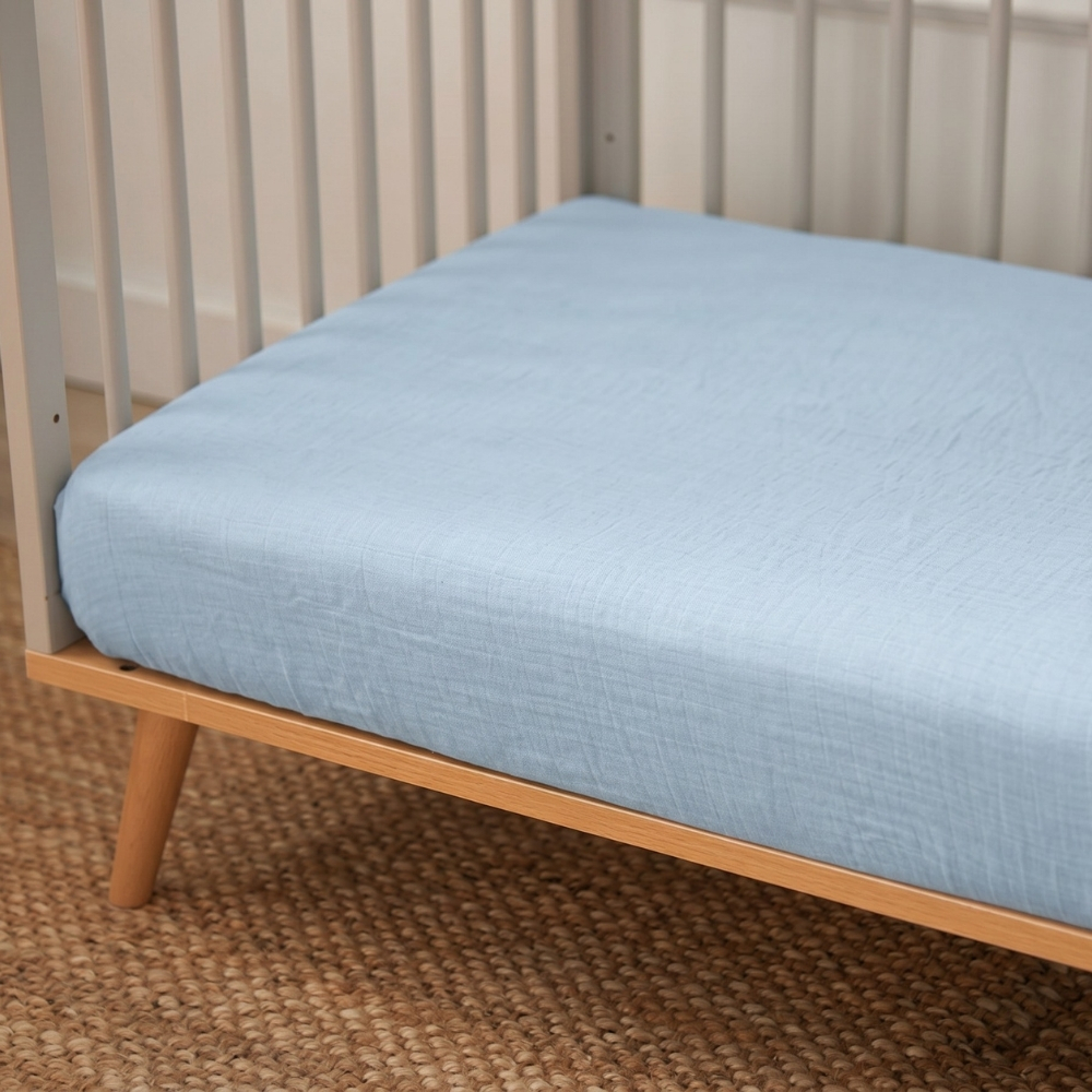 Muslin Fitted Cot Sheet UK | Endless Blue | 70×140 cm | Deux Lapins