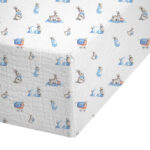 Muslin Fitted Cot Sheet UK | Blue Bunny Print | 70x140 cm | Deux Lapins