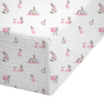 Muslin Fitted Cot Sheet UK | Pink Bunny Print | 70×140 cm | Deux Lapins