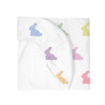 Muslin Fitted Cot Sheet UK | Rainbow Bunny Print | 70×140 cm | Deux Lapins - Image 2
